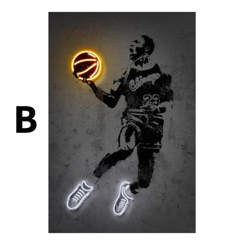 Basketball Player Poster with Neon Ball – Decorative Print without Frame