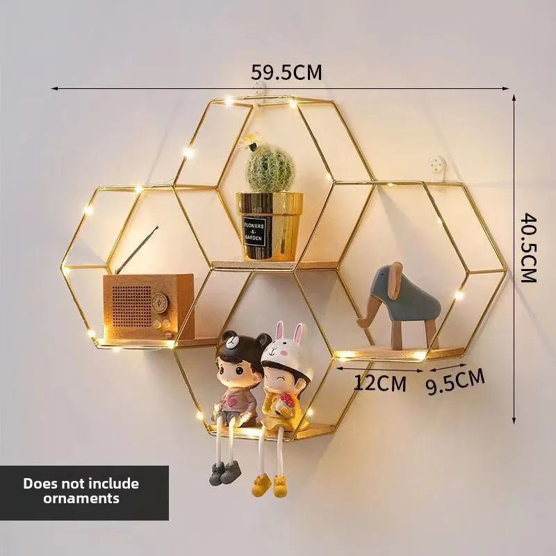 Wrought Iron Nordic Wall Decorations  Home Bedroom Dining Room Wall Hanging Room Hexagon Shelf Wall-4