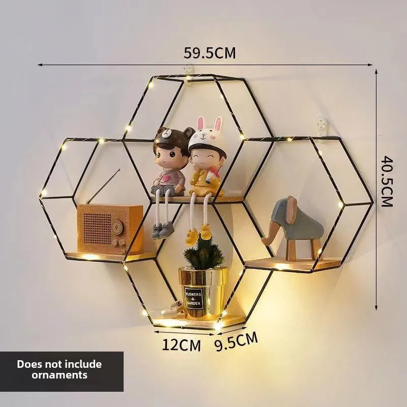 Wrought Iron Nordic Wall Decorations  Home Bedroom Dining Room Wall Hanging Room Hexagon Shelf Wall-5