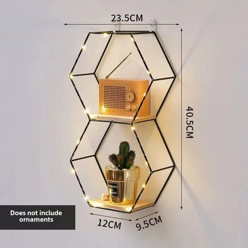 Wrought Iron Nordic Wall Decorations  Home Bedroom Dining Room Wall Hanging Room Hexagon Shelf Wall-1