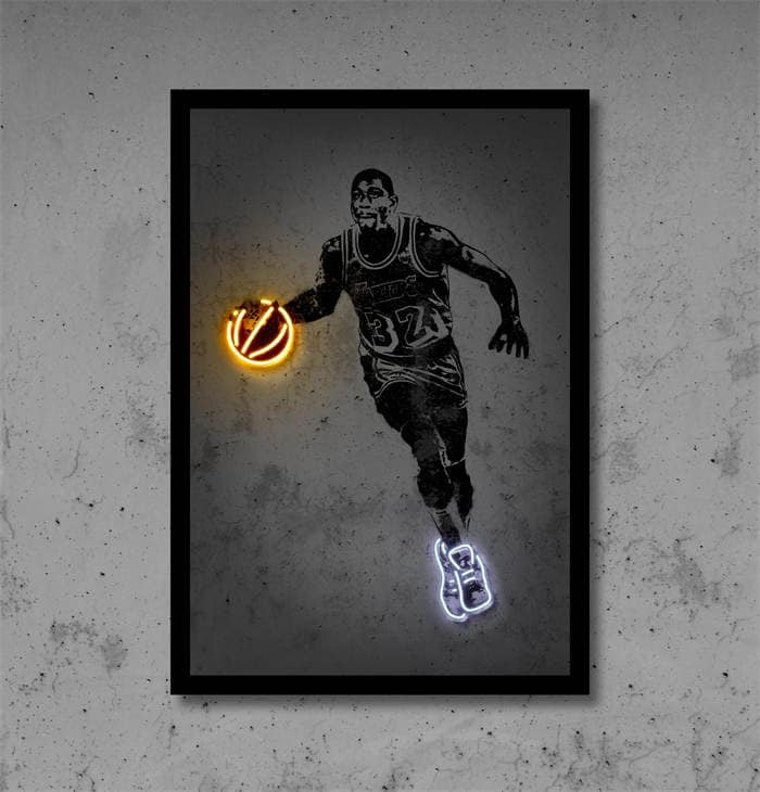 Basketball Player Poster with Neon Ball – Decorative Print without Frame