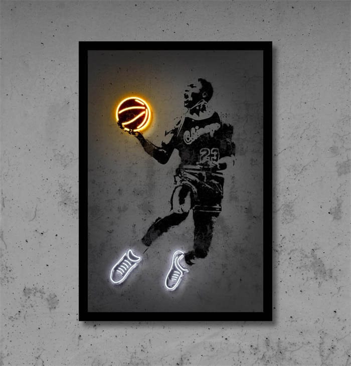 Basketball Player Poster with Neon Ball – Decorative Print without Frame