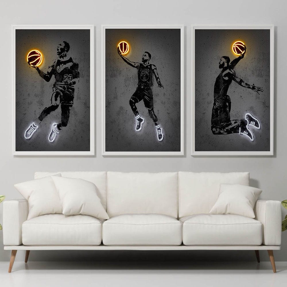 Basketball Player Poster with Neon Ball – Decorative Print without Frame