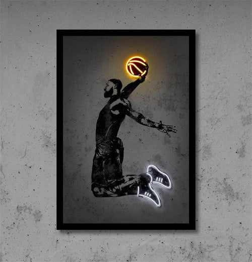 Basketball Player Poster with Neon Ball – Decorative Print without Frame