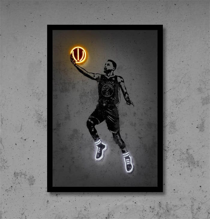 Basketball Player Poster with Neon Ball – Decorative Print without Frame