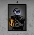 Poster Football Player with Neon Glowing Ball and Helmet as Decorative Print Without Frame