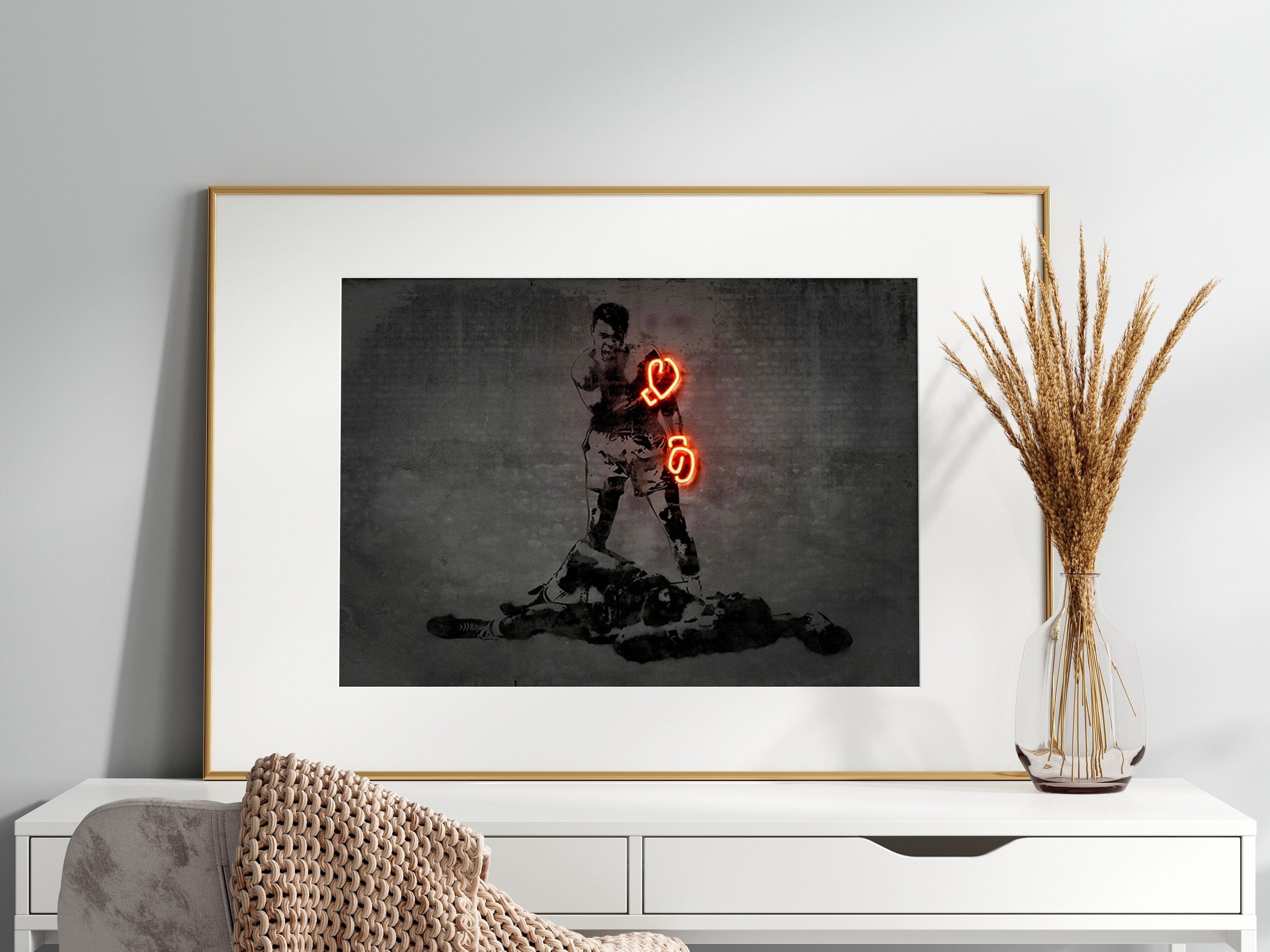 Poster Muhammad Ali Neon Boxing Gloves · Gym · Living Room Pictures · Training Room Pictures · Decorative Print · Without Frame